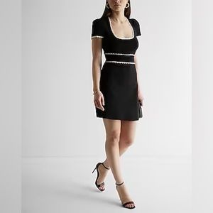 Puff Sleeve Scalloped Trim Mini Sweater Dress